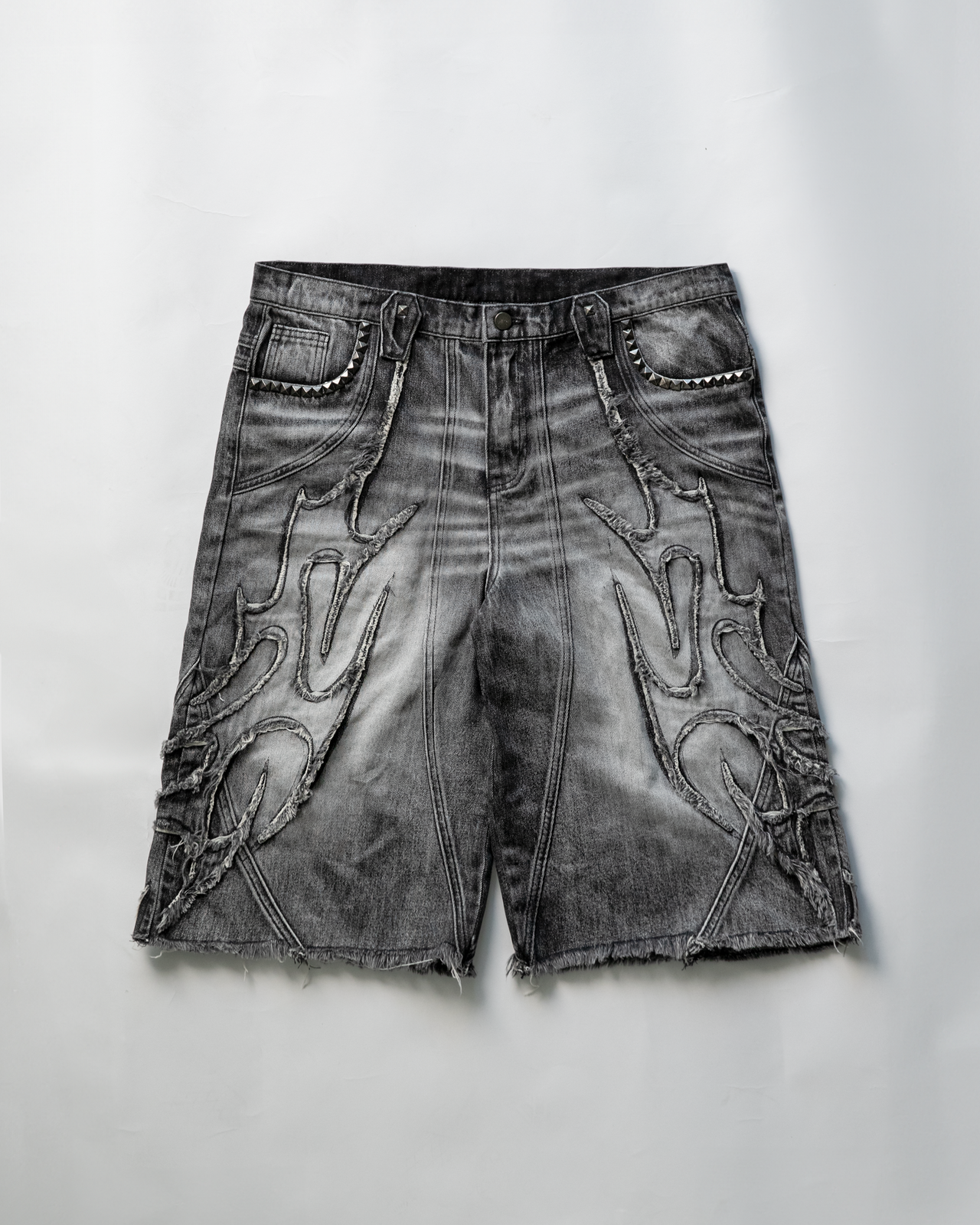 INFERNO WOLF GREY WASHED DENIM SHORTS